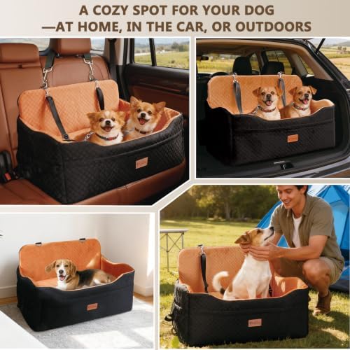 Vivifying Large Dog Car Seat for Back Seat, 4 in Cushion Booster Bed, Brown - Image 7