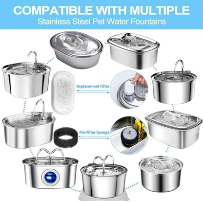 Cat Water Fountain Filter for Stainless Steel 108oz/3.2L& 67oz/2L Automatic Pet Water Dispenser Fountain Replacement Filter with Sponges (8 Filters & 8 Sponges) - Image 2