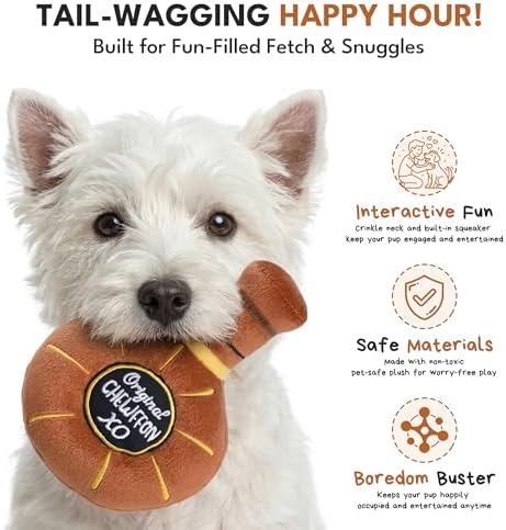 CHEWFFON Whiskey Dog Toy, Squeaky & Crinkle Interactive Puppy Toy - Image 3