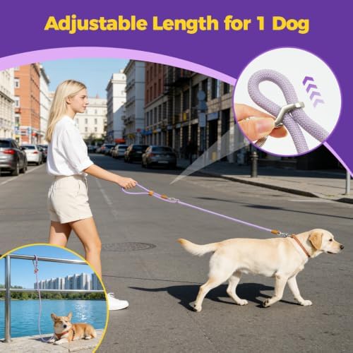 Hands-Free Double Dog Leash 2-in-1 Convertible for Walking & Jogging Purple - Image 6
