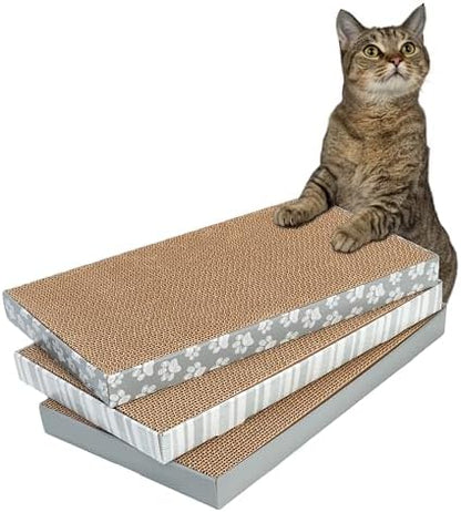 Kitty City Cat Scratcher– 3-Pack Durable Corrugated Cardboard Scratch Pads with Catnip – Double-Sided for Longer Use, Cat Claw Maintenance & Furniture Protection - Size: 10" x 18" - Grey & White by KittyCity