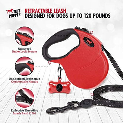 Tuff Pupper Heavy Duty Retractable Dog Leash | 16 ft Dog Leash with Reflective Stitching for Nighttime Safety | One Button Lock and Release | Comfortable Hand Grip | for Dogs Up to 120 lbs - Image 3