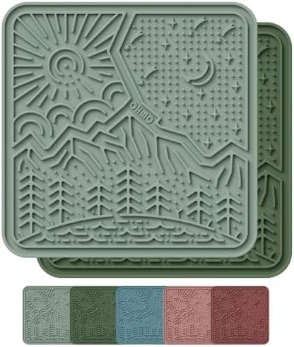 OHMO Lick Mat for Dogs and Cats Large(2 Pack) Nature Design Easy to Clean Pet Slow Feeder with Suction Cups, for Anxiety Relief and Boredom Reduction(Olive+Sage Green) by OHMO