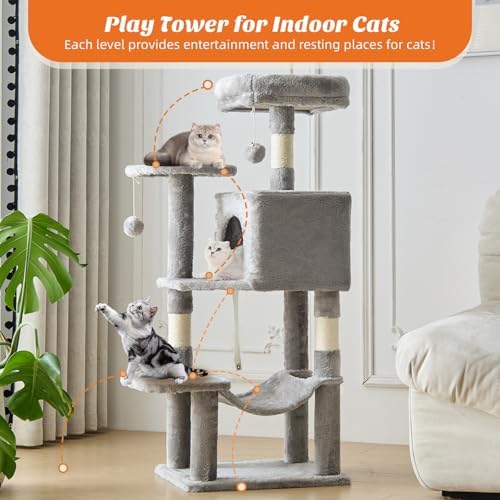 DUMOS Small 44 Inch Cat Tree Tower with Natural Sisal Scratching Posts - Image 2