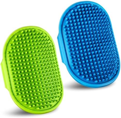 Dog Grooming Brush, Pet Shampoo Bath Brush Dog Grooming Shedding Brush Soothing Massage Rubber Comb with Adjustable Ring Handle for Long Short Haired Dogs and Cats 2pcs by Kwispel