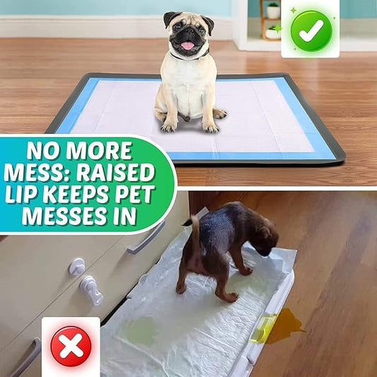 TidyFriend Dog Pee Pad Holder Tray Fits Up to 30” x 36” Wee Wee Pee Pads - Stable Grip, Raised Edges, Quick-Wipe Silicone Surface Dog Potty Tray Holder for Indoor Flooring Protection (Grey)