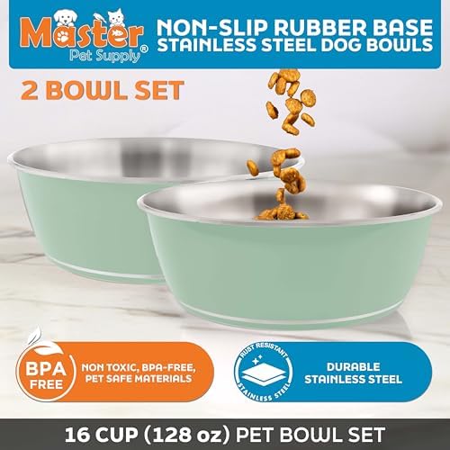 Master Pet Supply Stainless Steel Dog Bowls Set of 2 - Pistachio, 128 Oz - Image 2
