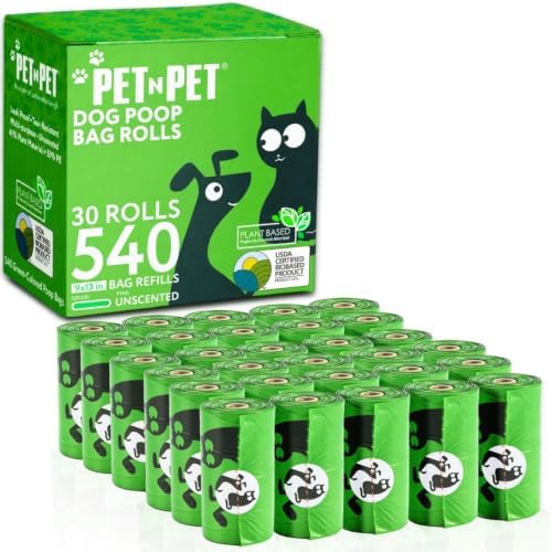 Pet N Pet Dog Poop Bags Rolls, 540 Count, Plant Based, Unscented, Green by PETNPET