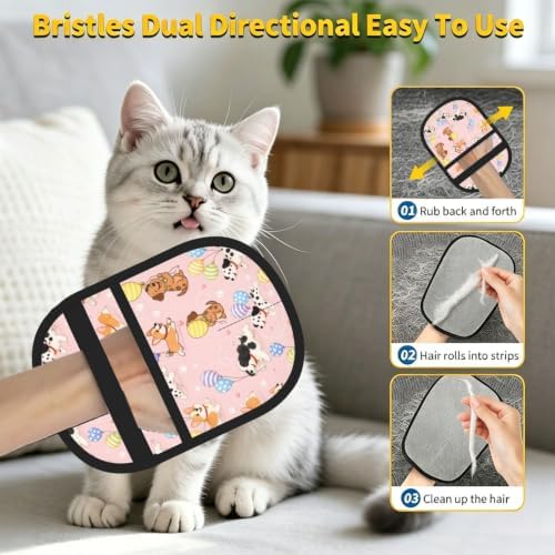 Pink Dog Palying Pet Hair Removal Glove Brush Hair Remover Tool for Carpet - Image 6