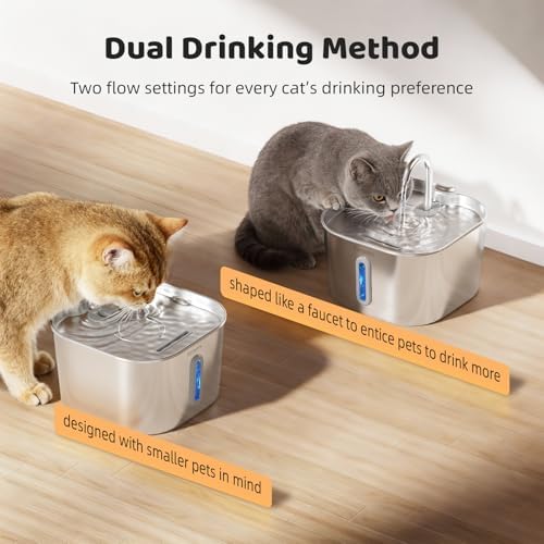 SARPAWS Cat Water Fountain Stainless Steel, 2.2L/74oz Pet Water Fountain for Cats Indoor, Ultra Quiet Cat Fountain for Cats and Small Animals, Cat Fountain for Drinking with 2 Filters & 2 Sponges - Image 6