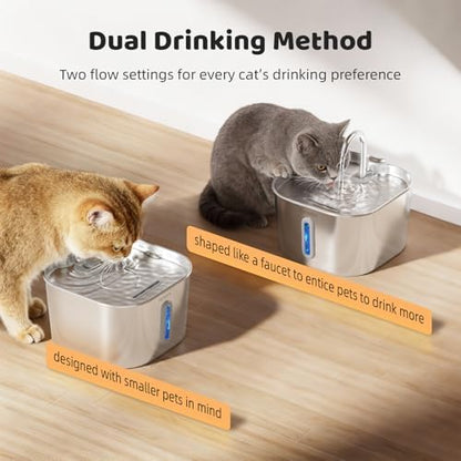 SARPAWS Cat Water Fountain Stainless Steel, 2.2L/74oz Pet Water Fountain for Cats Indoor, Ultra Quiet Cat Fountain for Cats and Small Animals, Cat Fountain for Drinking with 2 Filters & 2 Sponges - Image 6