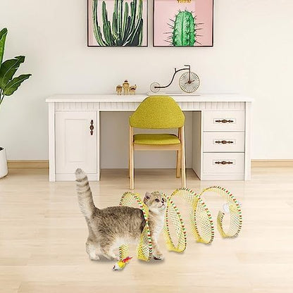Andiker Spiral Tunnel for Cats, 21.45” Collapsible Cat Tunnel with Feather Toy and Plush Mouse Interactive Cat Toys for Indoor Cats to Relieve Boredom for Kitten (Yellow) - Image 4