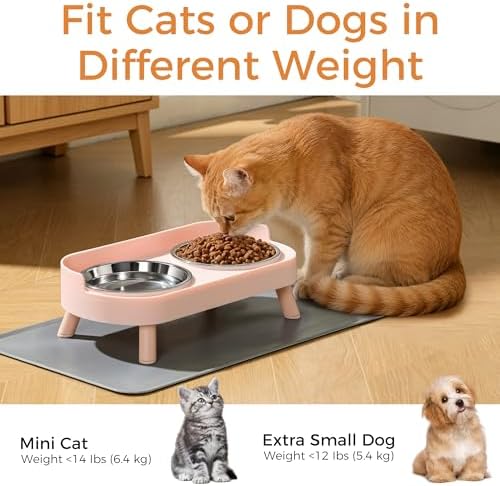 LoeJan Elevated Cat Bowls Set - Raised Cat Food and Water Bowl Set with Non Slip Stand - Pet Feeding Station with 2 Stainless Steel Bowls with Splash Proof Guard - Image 5