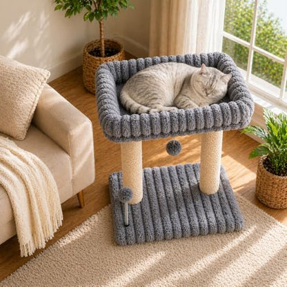 Small Cat Tree with Bed and Scratching Post for Indoor Cats｜Grey - Image 2
