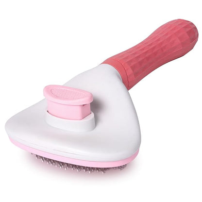 Self Cleaning Slicker Brush, Dog Cat Bunny Pet Grooming Shedding Brush - Easy to Remove Loose Undercoat, Pet Massaging Tool Suitable for Pets with Long or Short Hair (Pink)
