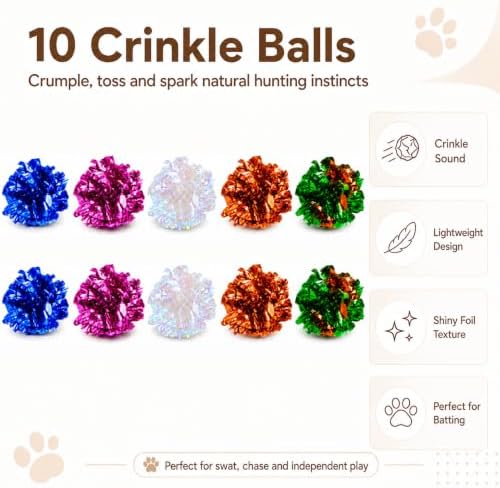 Cat Toys for Indoor Cats, 10 Crinkle Balls & 24 Colorful Springs - Image 4