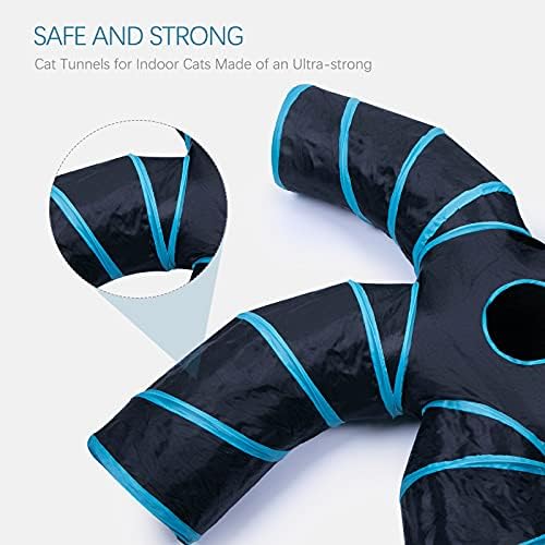 EGETOTA Cat Tunnel for Indoor Cats Large, with Play Ball S-Shape 5 Way Collapsible Interactive Peek Hole Pet Tube Toys, Puppy, Kitty, Kitten, Rabbit (Blue & Black) - Image 5