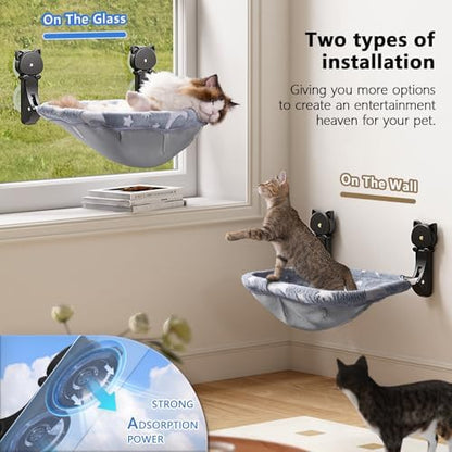JUNSPOW Cat Window Perch Cordless, Glow in The Dark & Stable Cat Beds- Breathable Window Hammock for Overlooking, Sunbathing and Climbing - Maximum Hold Up to 40lb(Grey) - Image 4