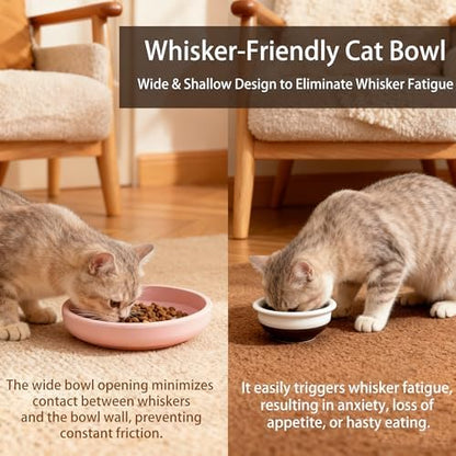 2 Pcs Silicone Cat Bowls 7″ Flat Dog Bowls Non-Slip Shallow Puppy Plates Relief Whisker Fatigue Pet Dishes Set for Dry ＆ Wet Food, Pink - Image 3