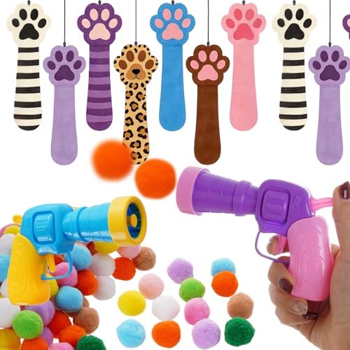2Pcs Cat Ball Launchers with 100Pcs Pom Pom Balls Cat Interactive Soft Ball Toy Interactive Pet Toys Launcher for Cats Indoor Play - Image 7