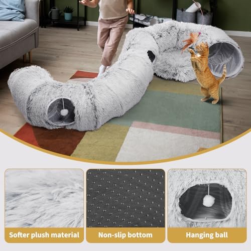 Cat Tunnels Bed with 1 Straight Tunnel and 20 Pet Toys - 5 Shapes DIY Indoor Cats Cave - Detachable Soft Cat Donut for Kitten Puppy Rabbit Ferret - Image 5