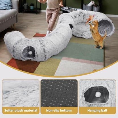 Cat Tunnels Bed with 1 Straight Tunnel and 20 Pet Toys - 5 Shapes DIY Indoor Cats Cave - Detachable Soft Cat Donut for Kitten Puppy Rabbit Ferret - Image 5