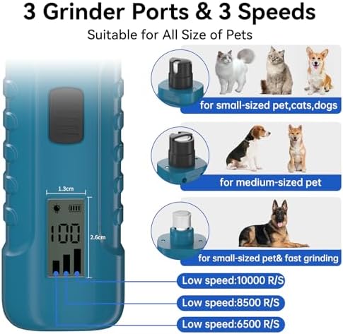 PAPIFFEED Dog Nail Grinder with LCD Display – Quiet Electric Nail Trimmer with Dual LED Light, Safe for Black & Thick Nails, Rechargeable for Small Medium Large Dogs & Cats (Blue) - Image 4