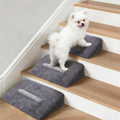 3 Pack Dog Ramp for Stairs with Contrast Color Anti-Slip Strip – Stair Wedges for Small & Senior Dogs and Cats, Gentle Slope Pet Steps with Washable Cover & Self-Sticky Pads by SCFOAMZAI
