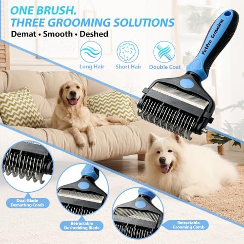 3-in-1 Grooming Brush: Skin-Safe Dematting Rake for Dogs & Cats - Image 3