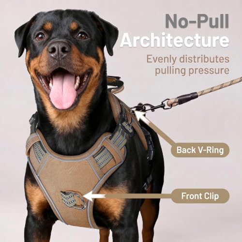 Dog Harness and Leash Set for X-Large Dogs, No Pull Tactical Dog Harness, Service Dog Vest with Name Patches, Adjustable Reflective Military Dog Harness with Handle & MOLLE for Training, Khaki, XL - Image 3