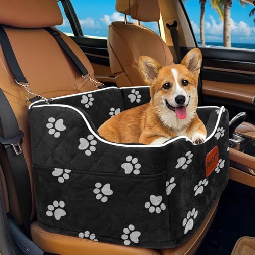 Dog Car Seat for Small Medium Dogs, Detachable Washable Dogs Booster Seat Under 35lbs, Elevated Dog Car Bed with Storage Pockets (Dog Claw Printed, One Size) by DAIIST