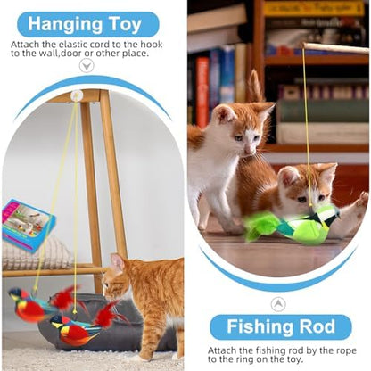 4PCS Interactive Hanging Bird Cat Toys Set - with Catnip, Realistic Chirping, Lifelike Birdie Tweets, Durable & Safe, Indoor Kitty Kitten Exercise Toys (Mini) - Image 6
