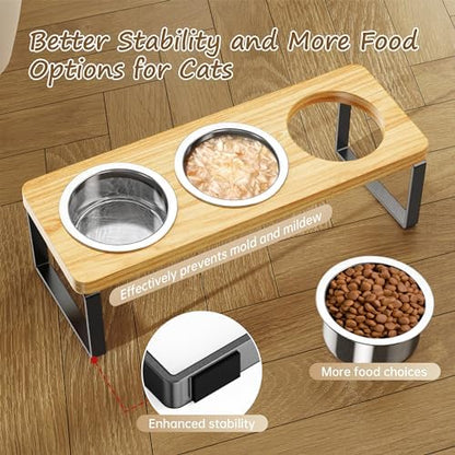 Elevated Cat Bowls with 3 Stainless Steel Bowls | 10° Tilted Anti-Vomiting Raised Cat Food Bowl for Small Cats and Puppies Pet Bowl with Stand - Image 3
