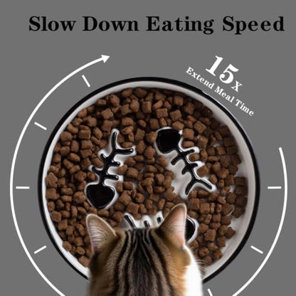 Shallow Ceramic Cat Slow Feeder Bowls, Anti-Vomit Food Plates for Whisker Fatigue Relief, Dishwasher Safe, Anti-Acne, Black Chin Prevention,Cat Slow Feeder Bowls for Dry and Wet Food, Easy Daily Use - Image 2