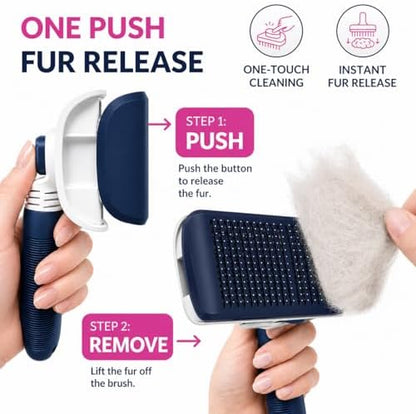 Self-Cleaning Flexible Neck Slicker Brush for Dogs & Cats, Grooming Brush for Deeper Reach with Long Stainless Steel Bristles, Deshedding & Detangling, Daily Use for Sensitive Skin - Image 6