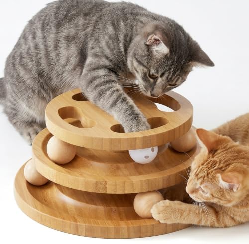 ZOMISIA Cat Ball Track Toy with Puzzle Top, Wooden Cat Toys for Indoor Cats by Zomisia