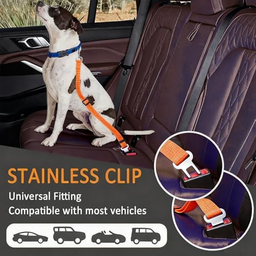 Dog Seat Belt for Car, Adjustable Dog Car Harness, Reflective Dog Seatbelt Leash with Elastic Bungee Buffer, Durable Nylon Pet Safety Dog Seat Belt for All Dog Sizes (Orange) - Image 6