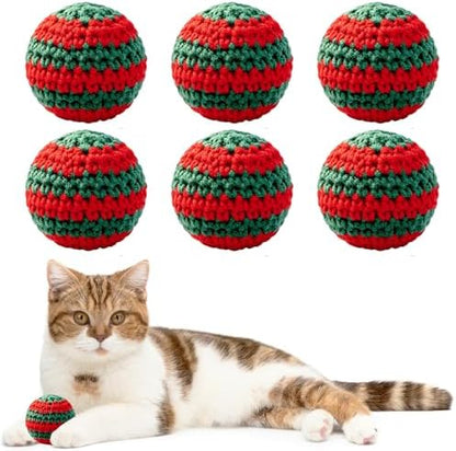 Christmas Cats Ball Toy with Bell Inside, 6Pcs Hand-Made Knitted Woolen Yarn Cat Toys Jingle Bell Balls, Indoor Kitten Interactive Toys for Hunting/Kicking/Chasing Woolen by Petisourfriend