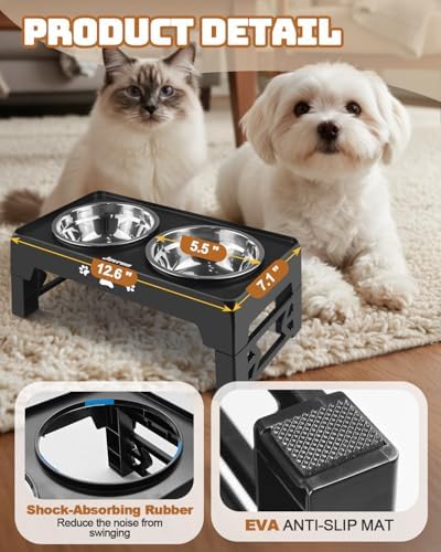 Jovrun Elevated Dog Bowls for Small Dogs and Cats, Non-Slip Cat Bowls with 2 Thick 5.5" Stainless Steel Dishes, Dog Feeder 2 Heights Adjustable to 2.6"-5.3" - Image 3