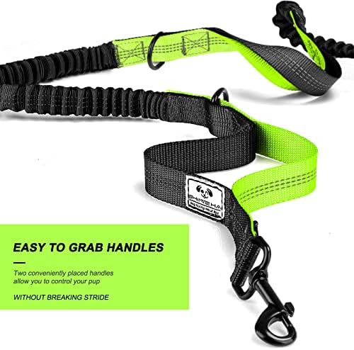 SHINE HAI Retractable Hands Free Dog Leash with Dual Bungees for 2 Dogs, Adjustable Waist Belt, Reflective Stitching Leash for Running Walking Hiking Jogging Biking Black - Green1 - Image 5