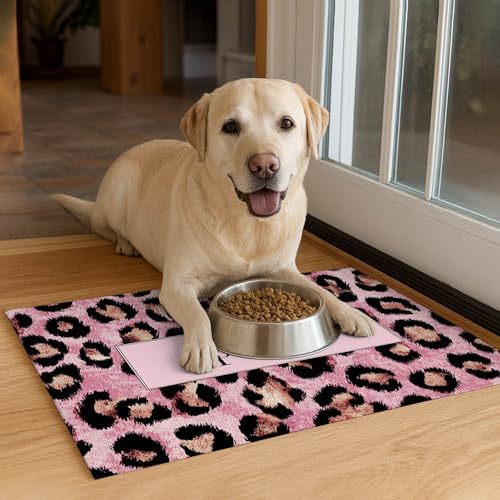 HOMETITUTE Puppy Feeding Mat Pink Leopard Bowl Placemat 20 x 12 Inch - Image 4