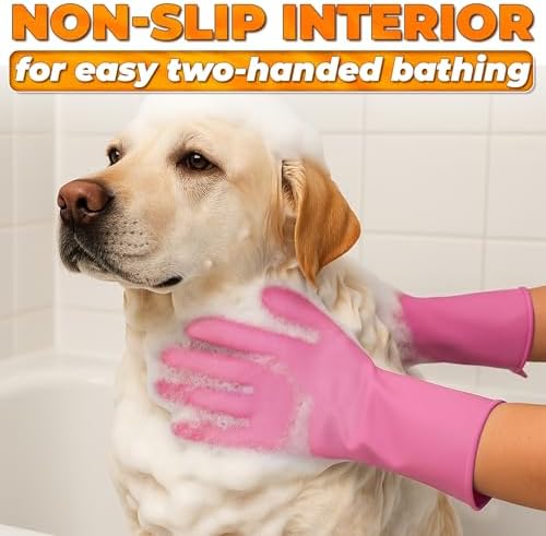 Cat and Dog Washing Gloves, 1 Pair, 11.6 in, Soft Silicone (Pink) - Image 6