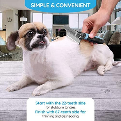 Dog Brush and Cat Brush – 2 Sided Pet Grooming Tool for Deshedding, Mats & Tangles Removing – No More Nasty Shedding and Flying Hair - Image 5