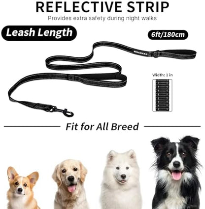 Reflective Dog Leash with Double Handle, Dog Leash 6 FT Long, Supports Medium, and Large Dogs, Heavy Duty for Walking, Running, and Training, Black (Pack of 2) - Image 5
