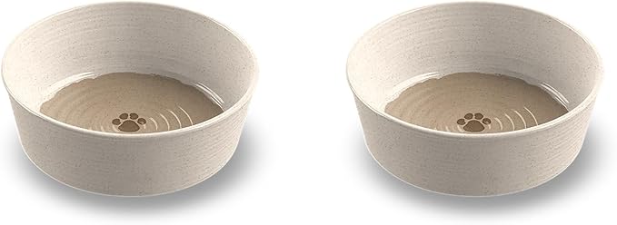 Abode Homewares Farmhouse Rustic Paw 4 Cup Durable Merge Pet Bowls for Medium Dogs, Non-Skid, Shatter-Resistant, Dishwasher-Safe Food and Water Bowl Set - Brown - Set of 2