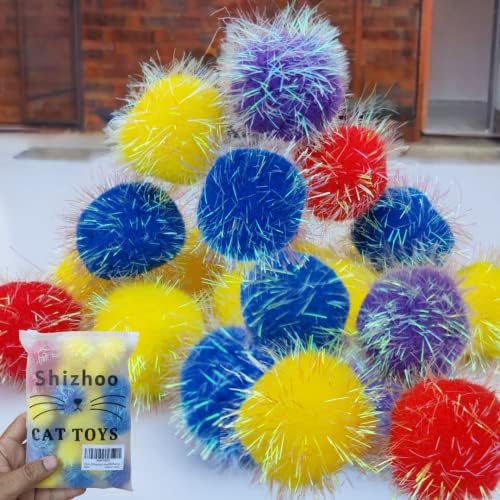 20 Pieces 1.6 inches Sparkle Pom Pom Balls for Cat - Interactive Glitter Balls, Multicolor, Best as Kitten Play Toys by Shizhoo