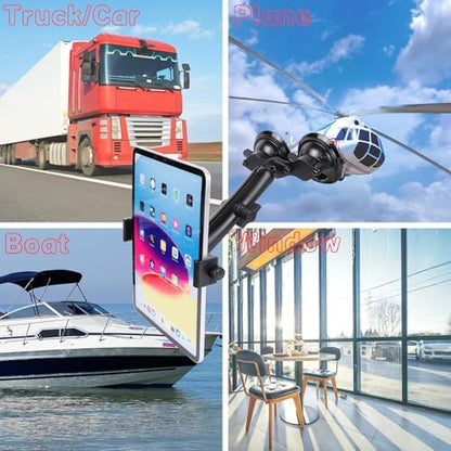 Tablet Mount with Dual Suction Cup Base for Truck Car Windshield, Aluminum Arm Heavy Duty Tablet Suction Holder for Window, Compatible with iPad Pro 12.9" Air Mini 6.5-13" Tablets - Image 2