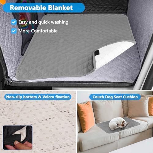 Dog Car Seat for Large Medium Dogs, Hard Bottom Back Seat Extender for Dogs with Soft Removable Blanket, Non-Slip Dog Car Hammock Turn into Soft Pet Travel Bed,Pet Seat for Car SUV Truck(Grey) - Image 3