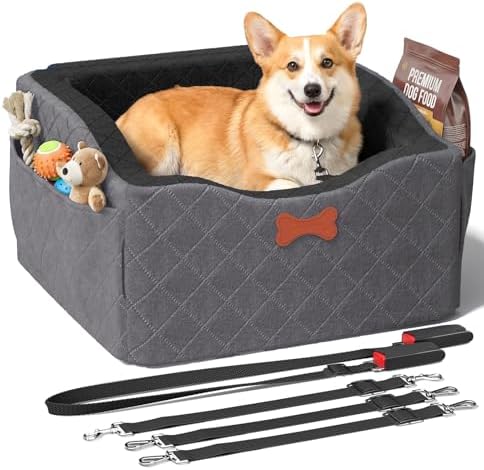 Dog Car Seat for Small Medium Dogs, 6" Elevated Booster Seat with ISOFIX Safety Fixation, Washable Cover & High Density Memory Foam, Portable for Car Front/Rear/Trunk Home Outdoor Use (Charcoal Gray) by Konduone