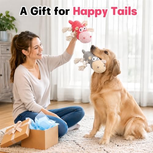TOOPTATE 2-Pack Squeaky Hippo Dog Toys, Gray & Pink, Medium - Image 6